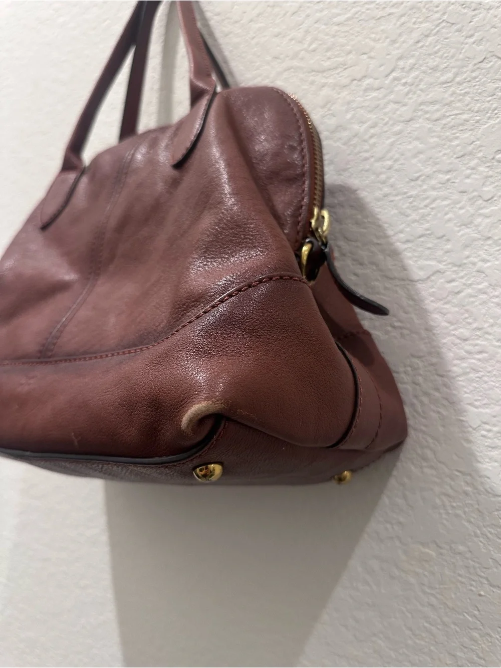 Frye Melissa Brown Leather Satchel Dome Handbag Cognac Ring Detail‎